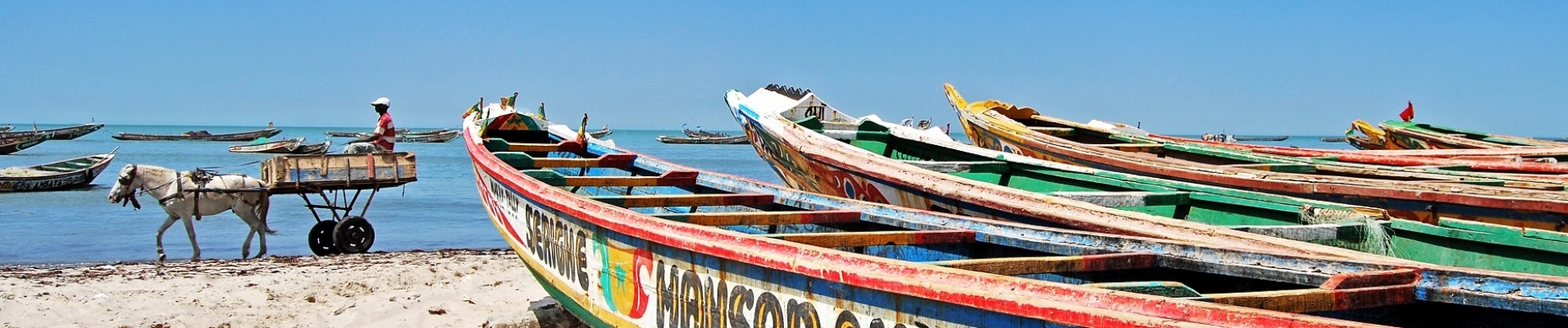 plage du Sénégal avec pirogues et charette